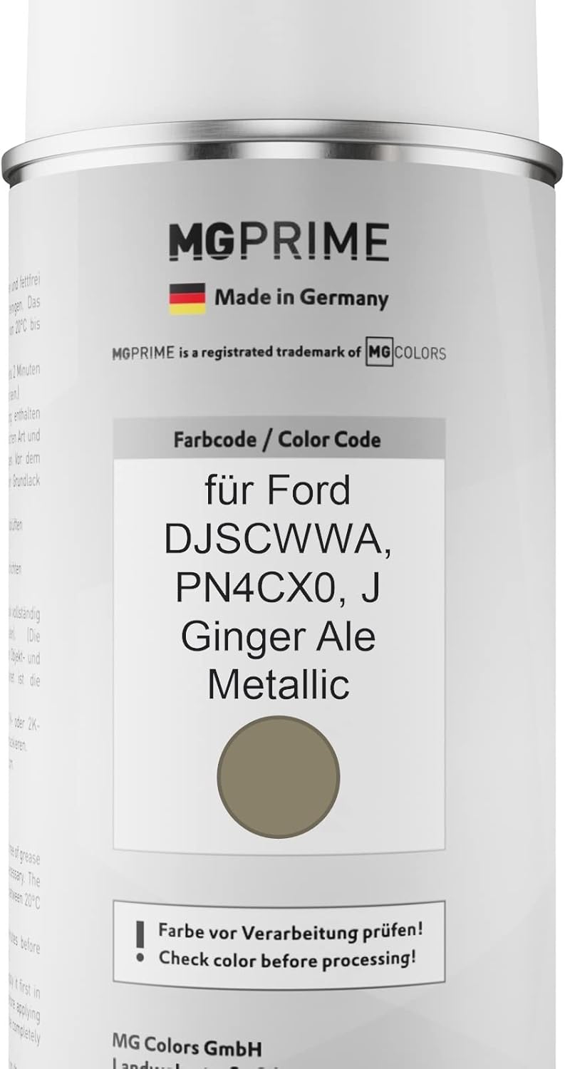 MG PRIME Autolack 2K Spraydosen Set für Ford DJSCWWA / PN4CX0 / J Ginger Ale Metallic Basislack 2 Ko