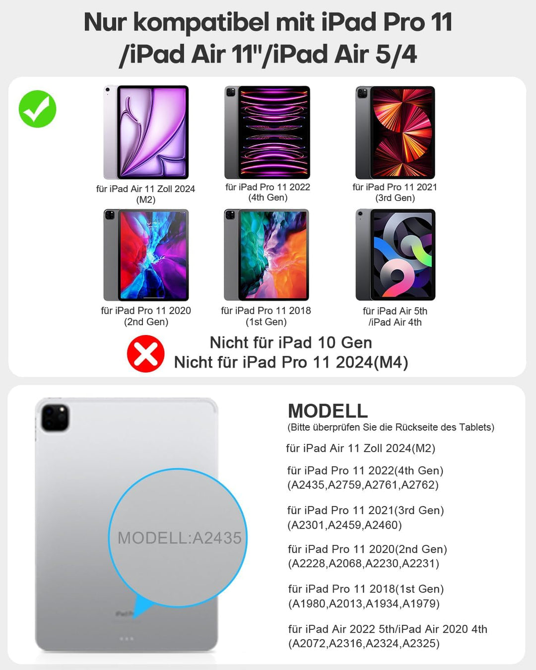 TECURS Tastatur Hülle für iPad Air 11 Zoll (M2 2024) /iPad Air 6/5/4/ iPad Pro 11(4/3/2/1 Gen) mit T