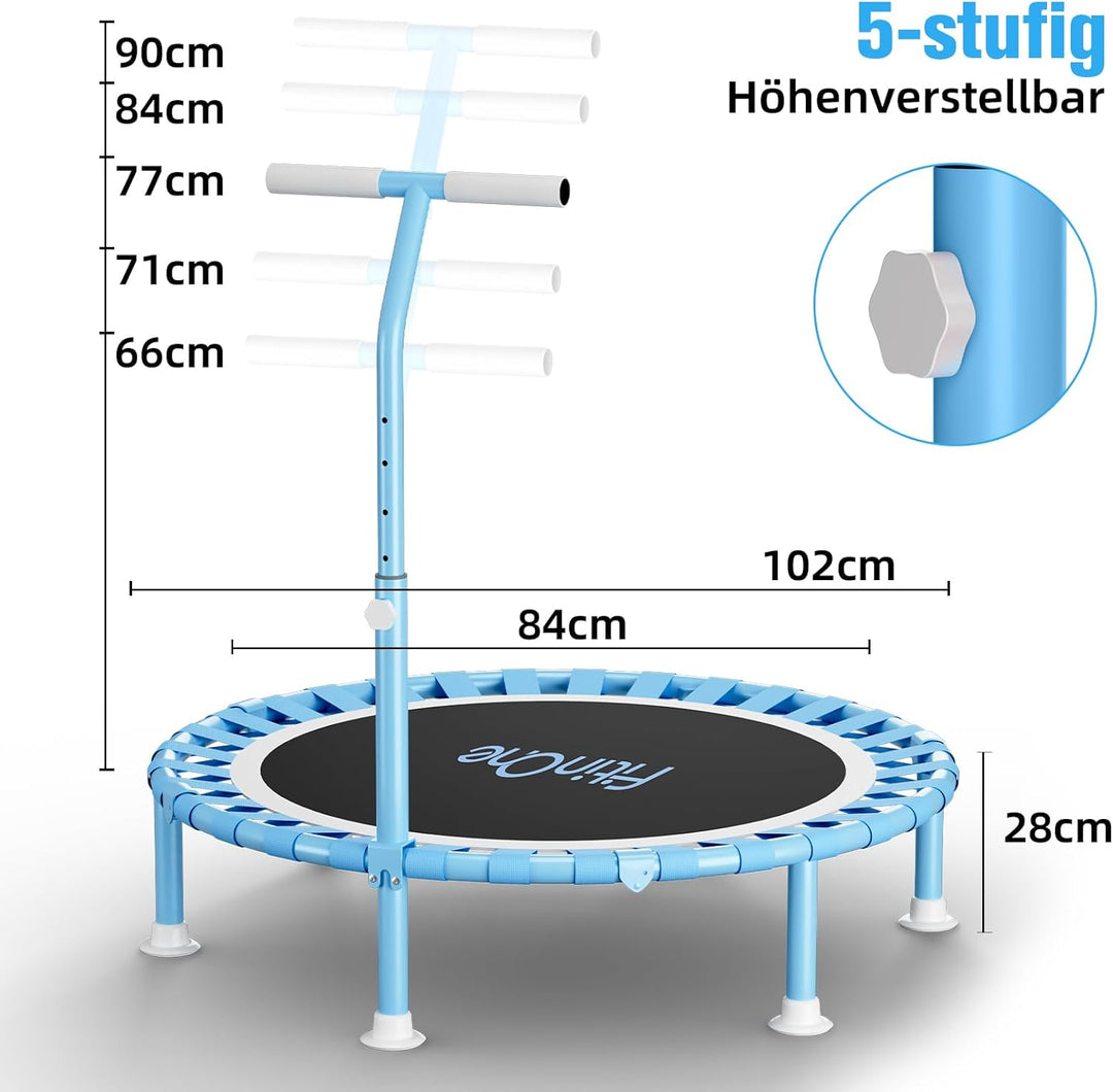 200KG Faltbares Fitness Mini Trampolin Ø 102CM mit Bungee Bänder, 5-Fach Verstellbarer Schaumstoffgr