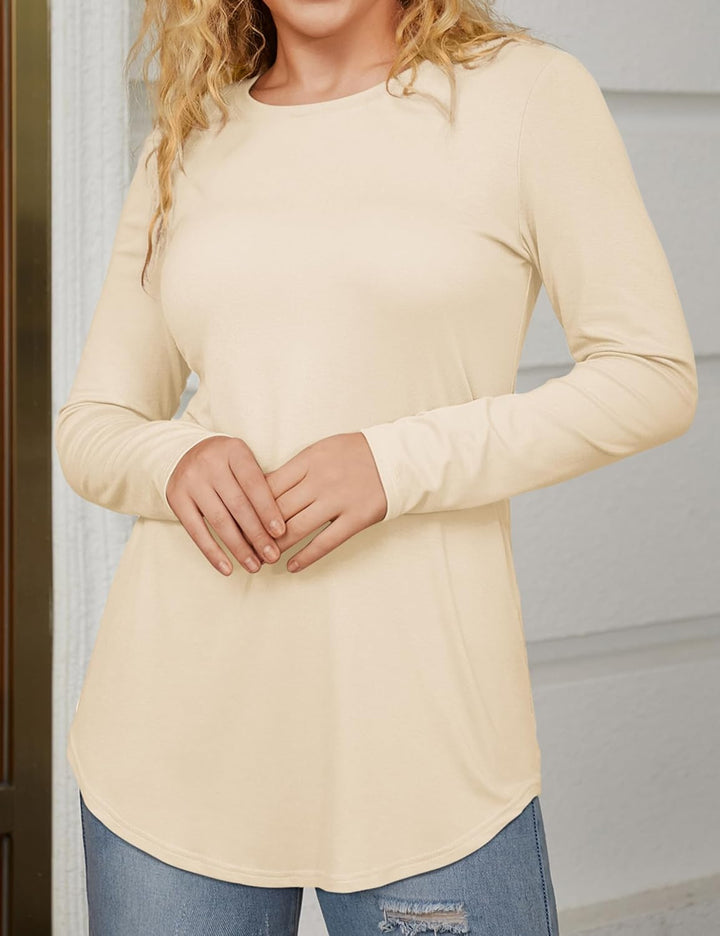 Beluring T-Shirt Damen Lässig Kurzarm/Langarm Oberteile Rundhals Longshirt M Aprikose, M Aprikose