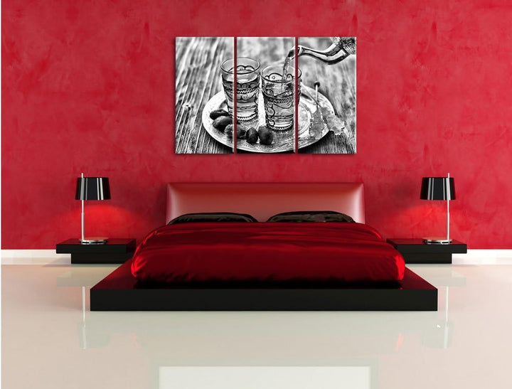 Pixxprint Arabischer Tee als Leinwandbild | Grösse: 3 Teilig (120x80) | Wandbild| Kunstdruck | ferti