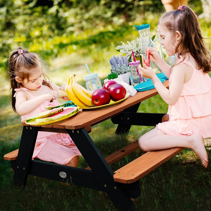 AXI Nick Kinder Picknicktisch aus Holz | Kindertisch in Grau & Braun mit Sonnenschirm für den Garten
