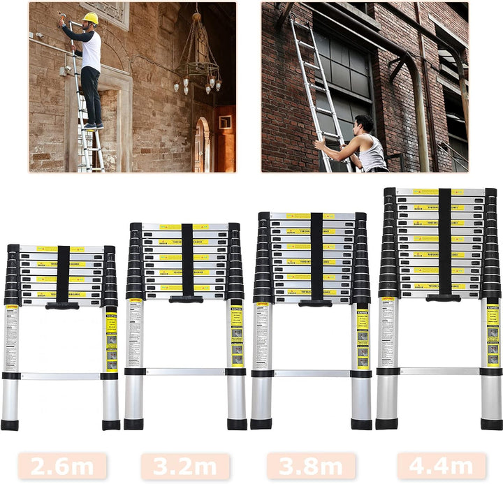 Sonnewelt 3,2M Teleskopleiter, Klappleiter Aluminium, Rutschfester Mehrzweckleiter Ausziehleiter, 11