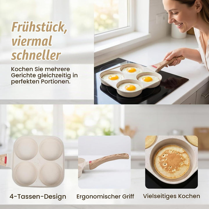 Spiegeleipfanne mit Deckel, 4 Loch Pancake Pfanne, Antihaft Aluminium Pfanne für Induktionsherd &amp; Ga