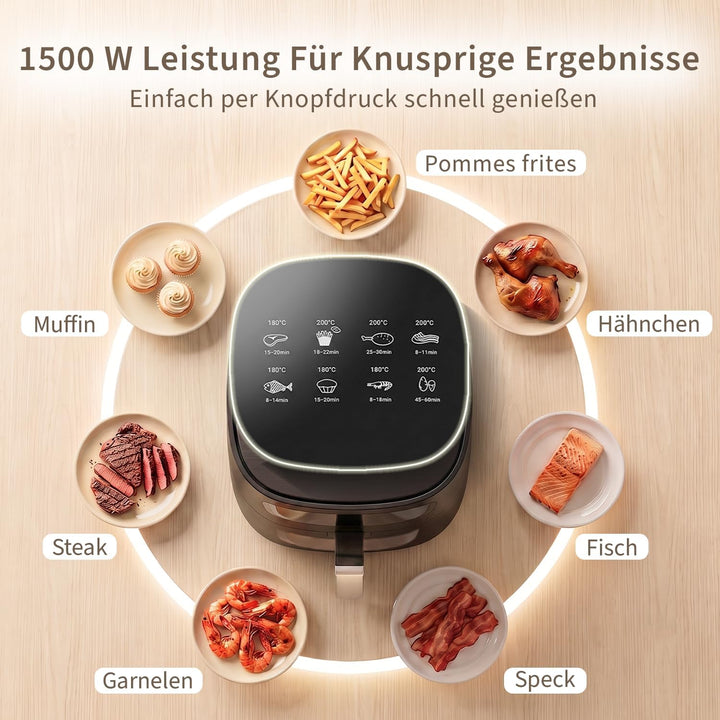 Citybee 6L Heissluftfritteuse mit beleuchtetem Sichtfenster - Extra Leiser Airfryer, 7 Programme &amp; T