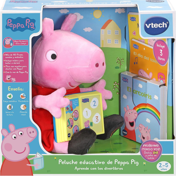 VTech -80-552222 Interaktives Plüschtier Schwein Lernen Sie mit Peppa Hörbüchern, Farbe, einzigartig