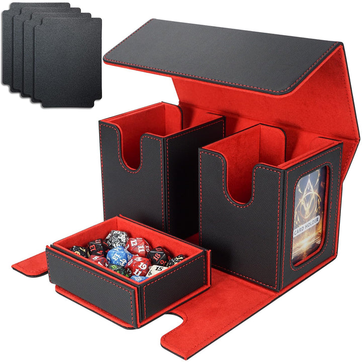 AFIING MTG Commander Kartenbox, 3-in-1 Karten-Aufbewahrungsbox für 200+ doppelt gesleevte Karten, Ma