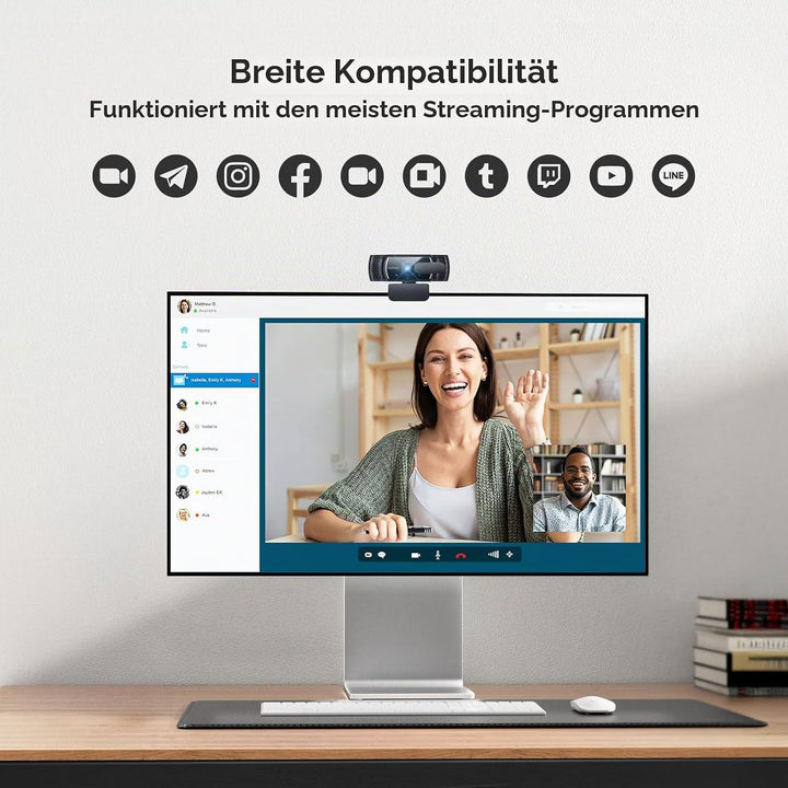 Nulaxy QHD 4K Webcam mit automatischer Lichtkorrektur, zwei geräuschunterdrückenden Mikrofonen, 1,5