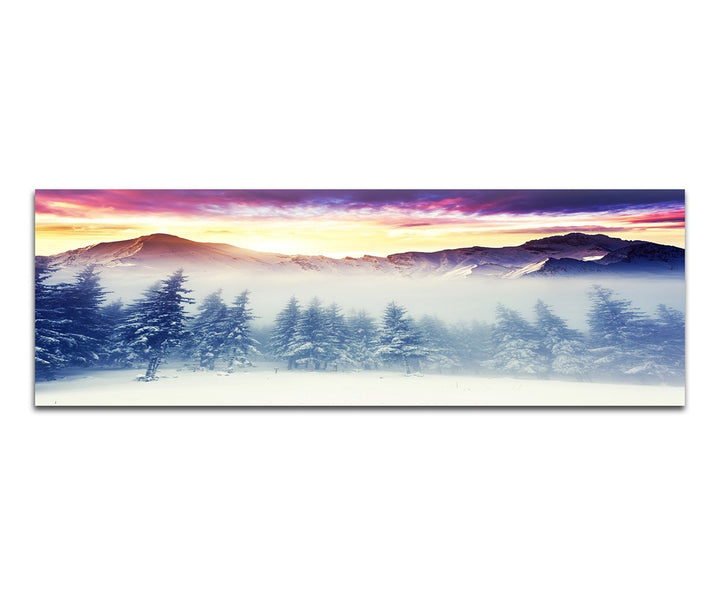 Paul Sinus Art Panoramabild auf Leinwand und Keilrahmen 150x50cm Winterlandschaft Berge Wald Schnee