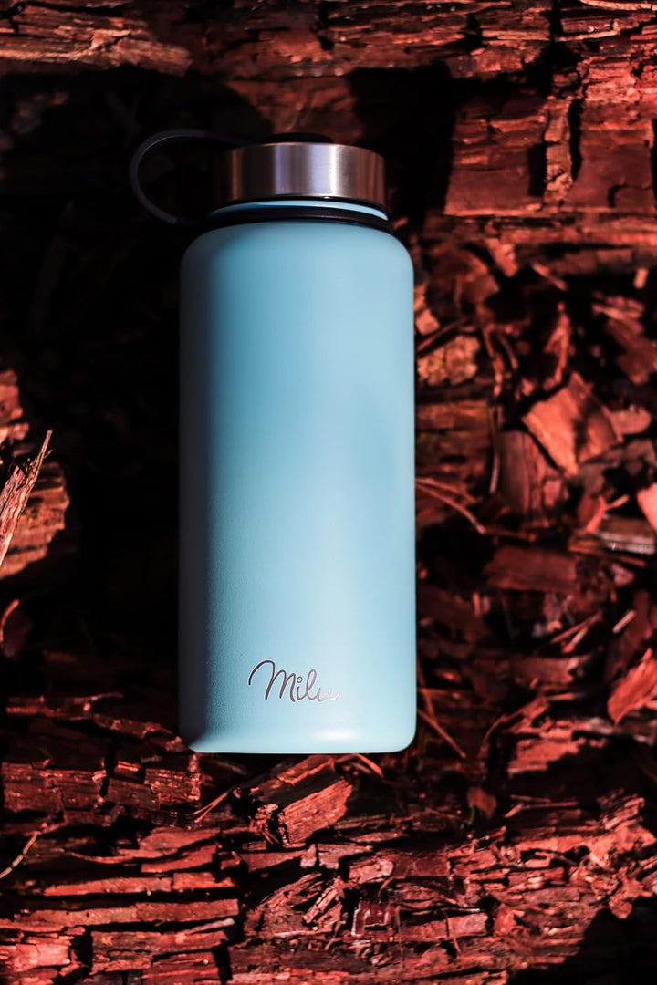 Milu Edelstahl Trinkflasche 500ml 750ml 1000ml (+3 Deckel) - Thermosflasche mit Strohhalm, Isolierte