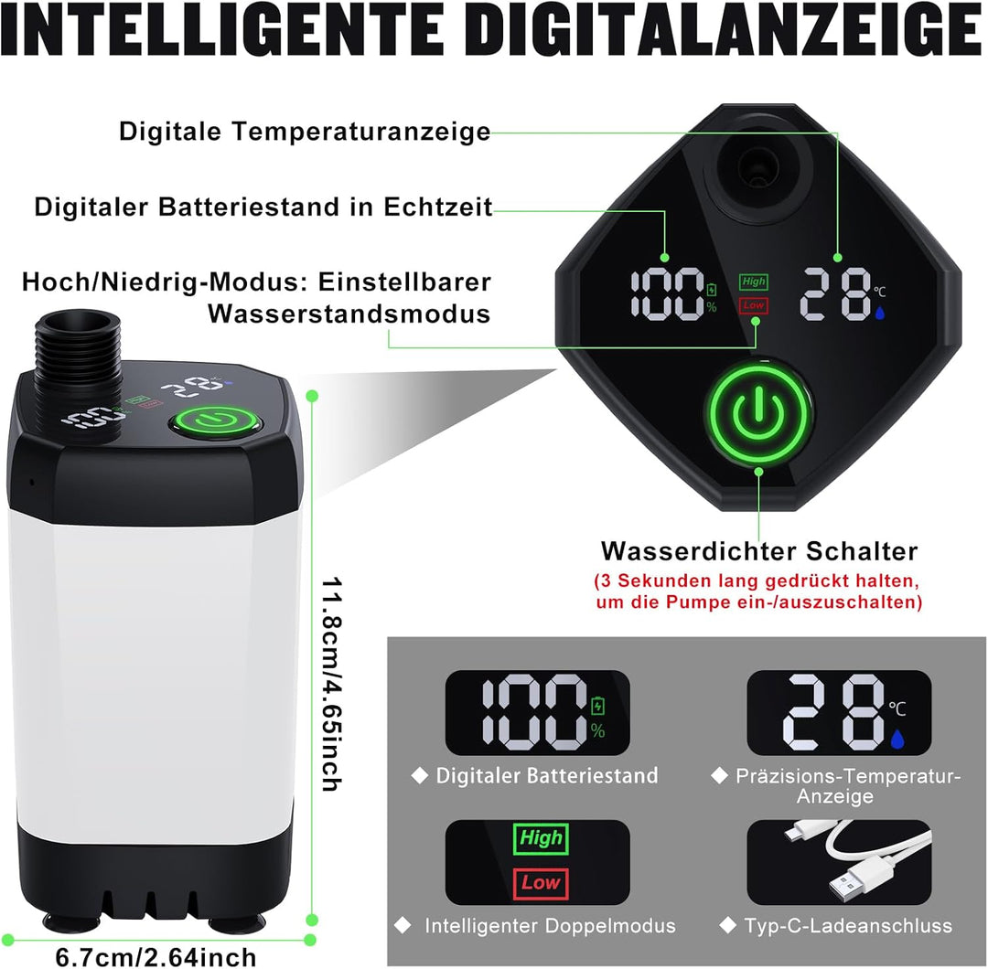 Spopal Campingdusche Tragbare, [6000mAh] Camping Dusche mit mit Pumpe und Temperaturanzeige, Camping