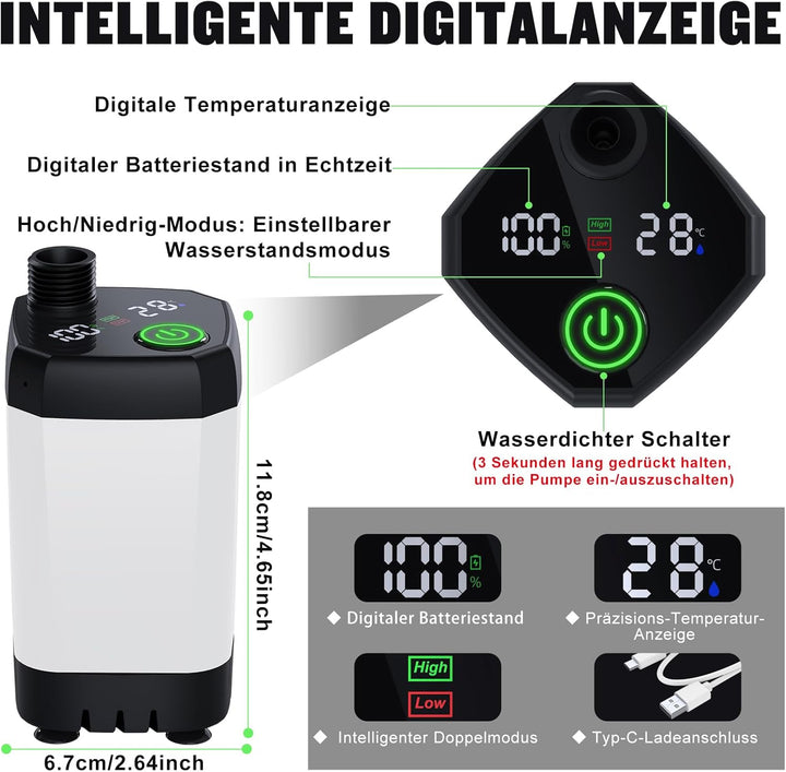 Spopal Campingdusche Tragbare, [6000mAh] Camping Dusche mit mit Pumpe und Temperaturanzeige, Camping