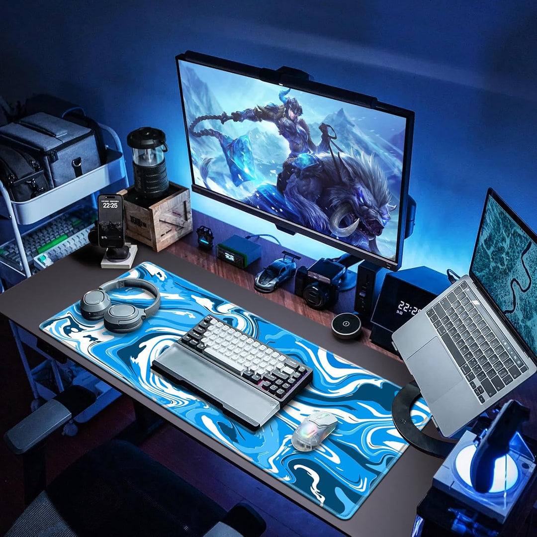 Abetcabe Gaming Mauspad XXL, Mousepad 900 x 400mm, Fluid Art Mauspad gross Vernähte Kanten WassXerdi