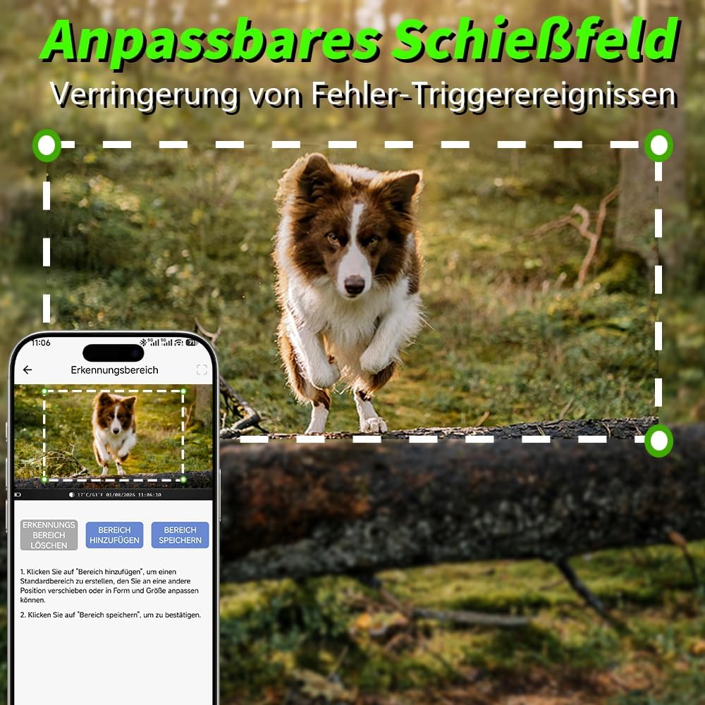 Wildkamera WLAN, 1296P 60MP Wildkamera mit Handyübertragung App, Wildtierkamera mit Nachtsicht Beweg