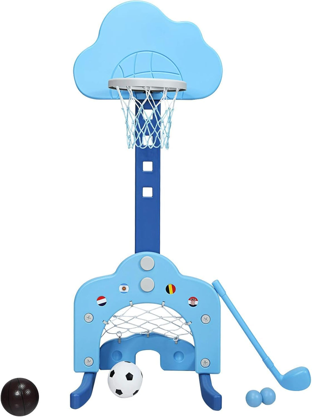 DREAMADE Mini Basketballkorb Kinder, 77-116 cm höhenverstellbarer Basketballständer mit Fussballkorb