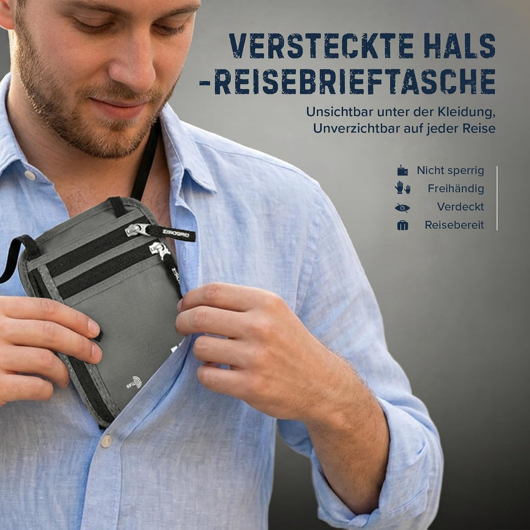 Brusttasche Brustbeutel mit RFID Blocker Reisegeldbeutel Reisedokumententasche EINWEG Einheitsgrösse