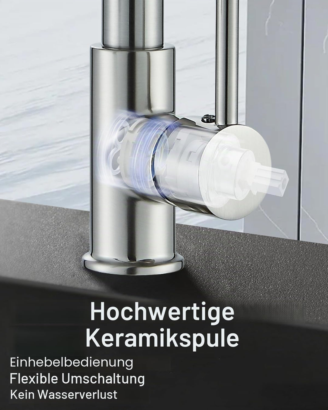 Wasserhahn Küche, Federhahn aus gebürstetem mit Pull Down Sprühkopf,Spültischarmatur 360°Drehung Gee