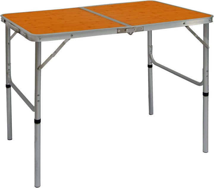 AMANKA Alu Campingtisch 90x60cm - Klapptisch Picknicktisch Leichter Falttisch höhenverstallbar Bambu