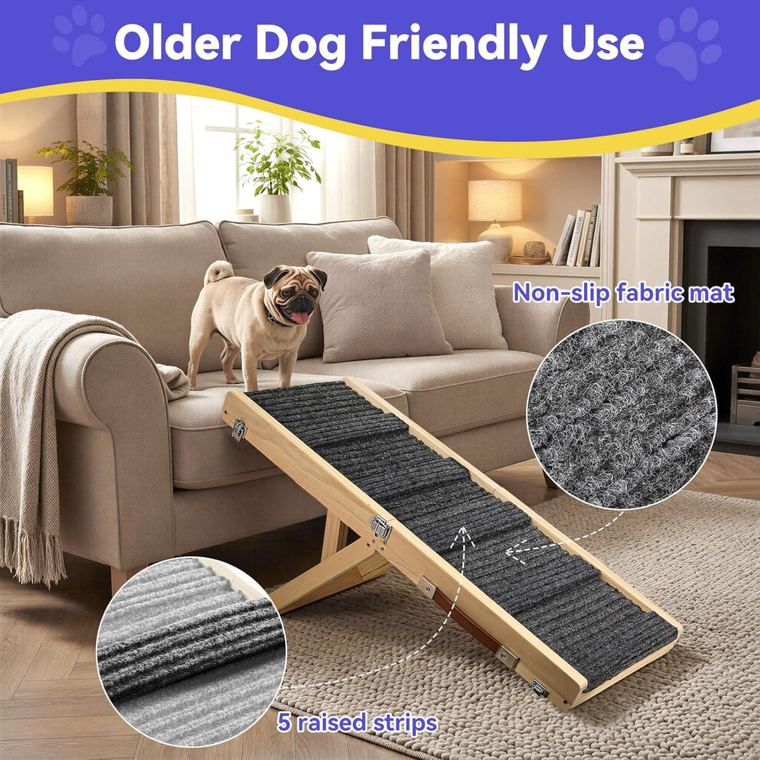 2025 Upgraded Hund Rampe für Couch, Faltbare Hölzerne Kleine Hund Rampe für Bett, 4 Einstellbare Höh