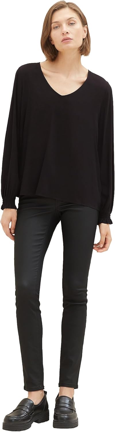 TOM TAILOR Damen Alexa Skinny Jeans in Leder-Optik 25W / 32L 14482 - Deep Black, 25W / 32L 14482 - D