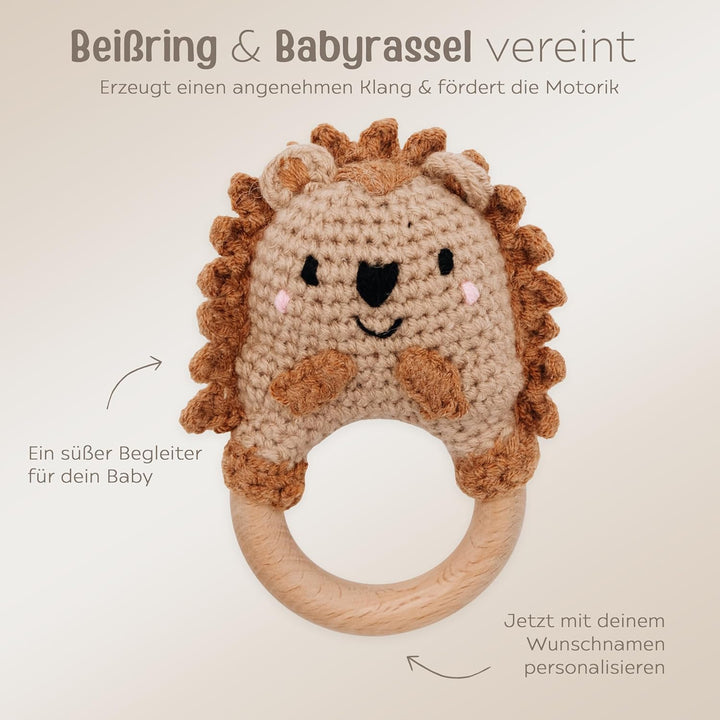Personalisierter Beissring Baby - Niedlicher Greifling für Baby's, Greifring, Babyrassel mit Name al