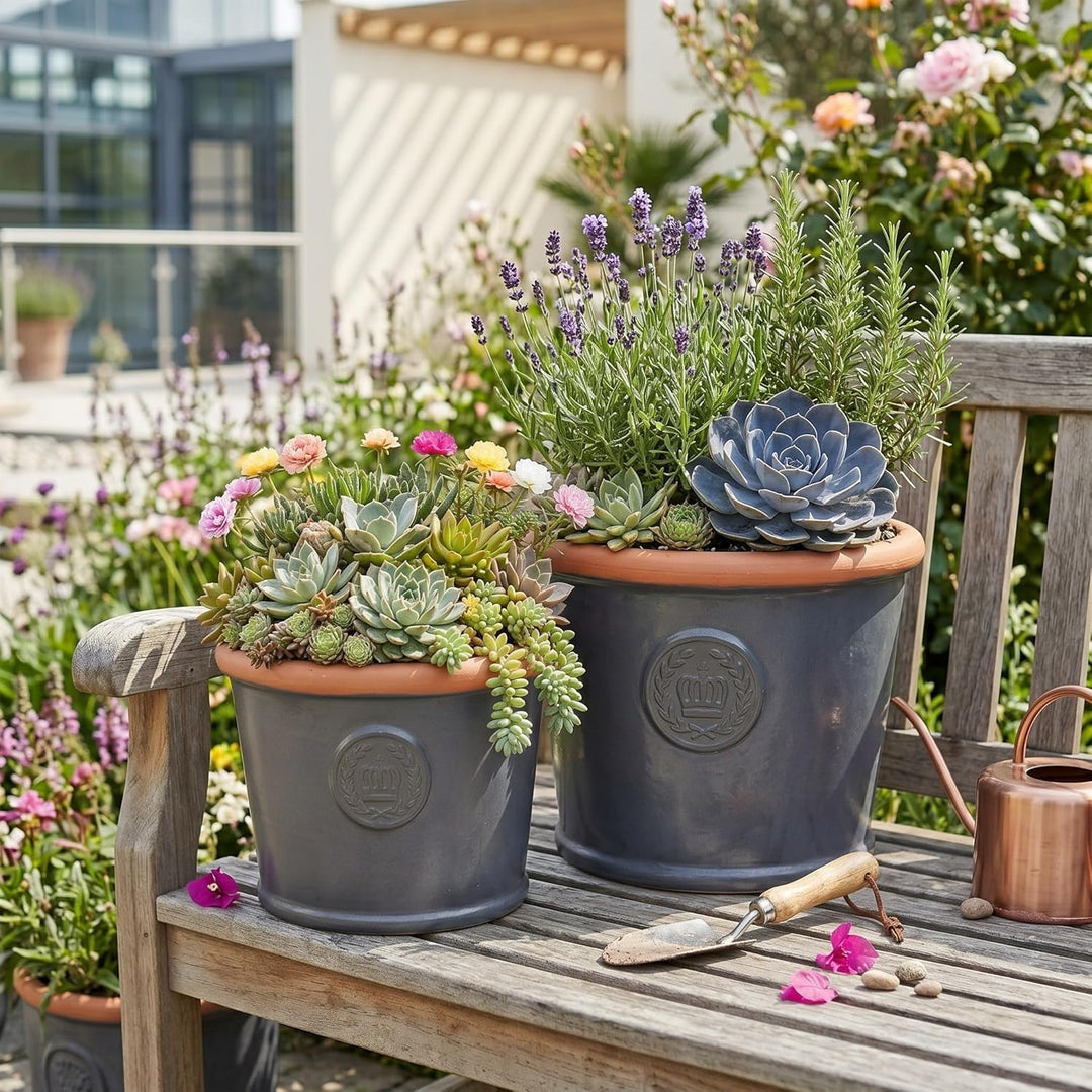 Pflanzgefäss Blumentopf Übertopf Krone Steinzeug glasiert Weiss Grau Türkis 34cm 45cm absolut Frostf