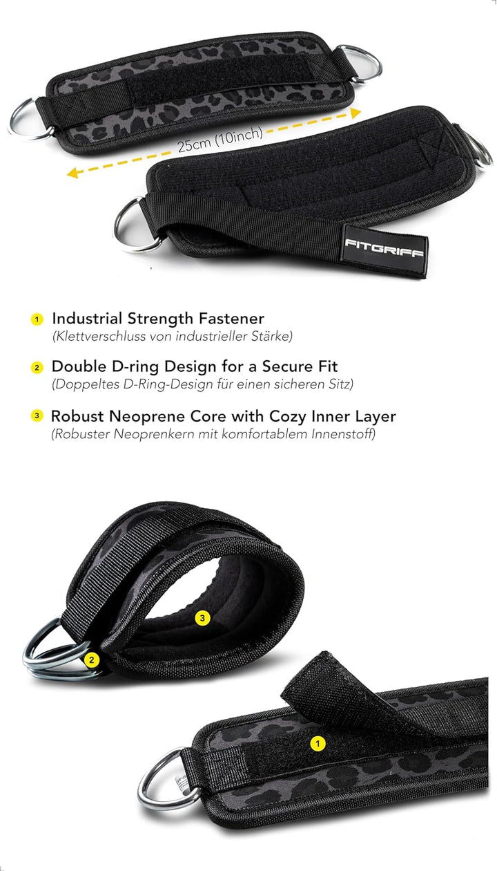 Fitgriff® Fussschlaufen V1 (gepolstert) - für Fitness Training am Kabelzug - (2 Stück) Ankle Straps