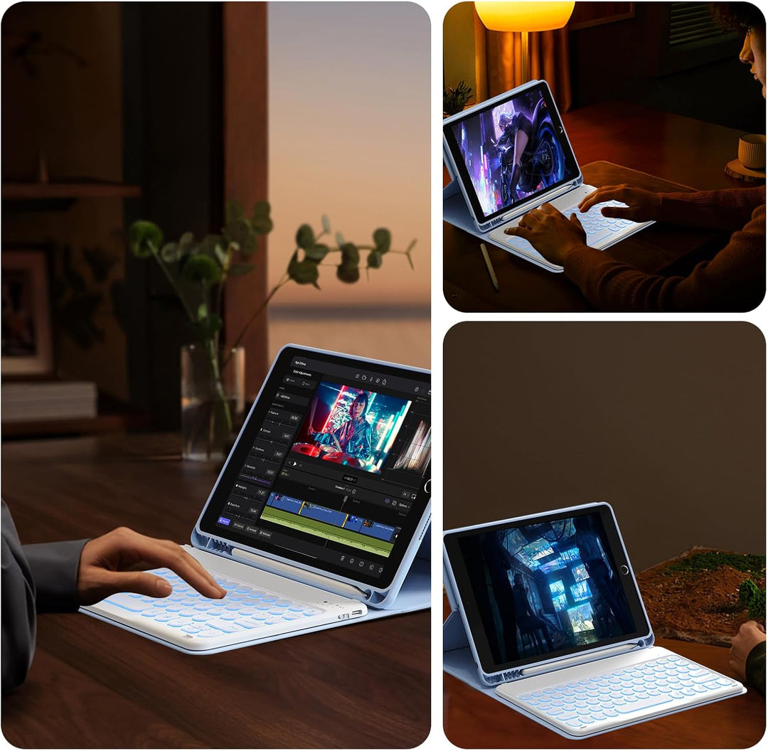 aoub Hülle mit Tastatur für iPad 9./ 8. / 7. Generation, Beleuchtete Tastatur mit Hülle für iPad 10,