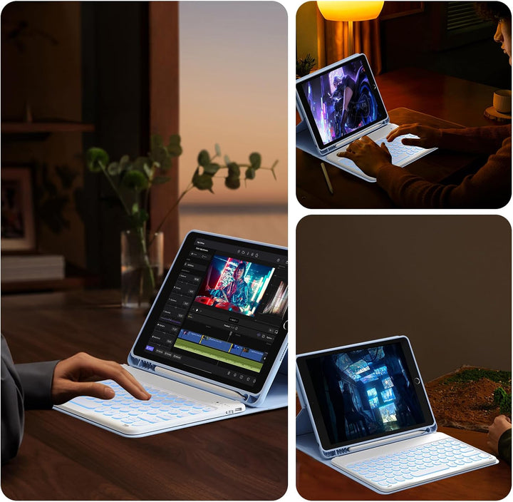 aoub Hülle mit Tastatur für iPad 9./ 8. / 7. Generation, Beleuchtete Tastatur mit Hülle für iPad 10,