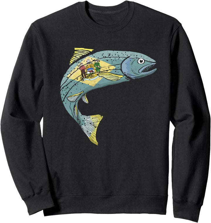 Retro Delaware Flag Trout Vintage Fly Fishing Graphic Design Sweatshirt