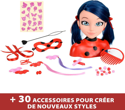 Bandai – Miraculous Ladybug – Miraculous Deluxe Frisierkopf, 21 cm – Marinette-Frisierkopf + 30 Acce