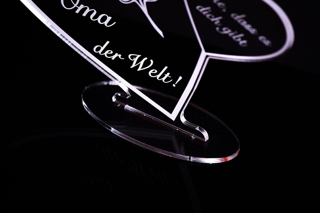 Acryl Schild in Herz Form Für die Beste Oma der Welt die perfekte Geschenkidee, mit Lasergravur, Ges