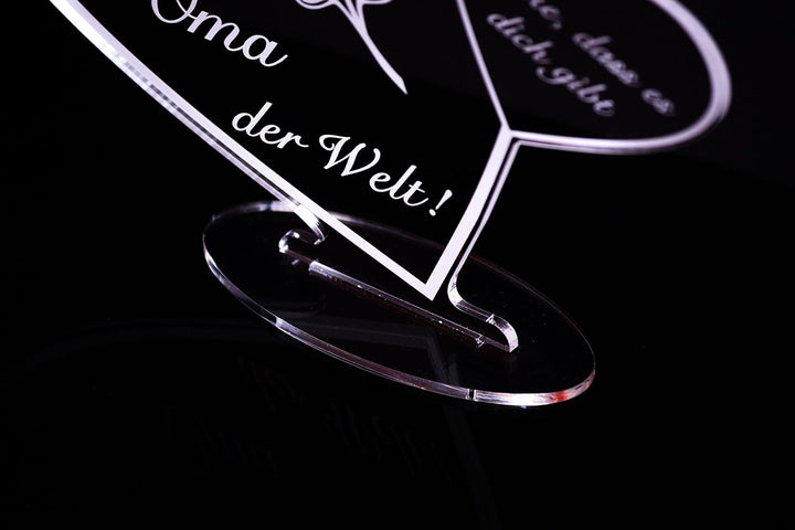 Acryl Schild in Herz Form Für die Beste Oma der Welt die perfekte Geschenkidee, mit Lasergravur, Ges