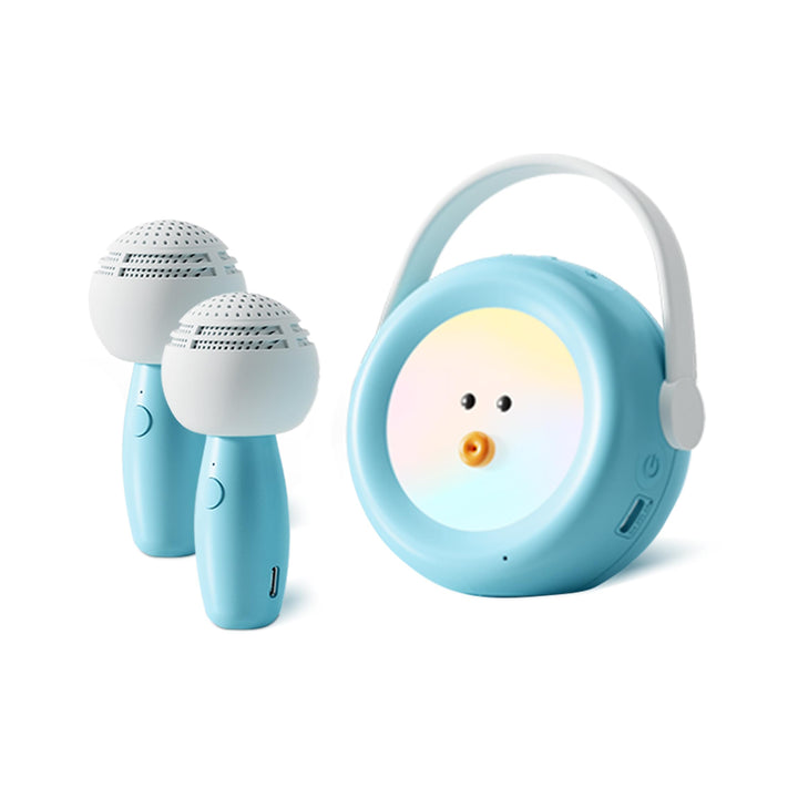 Karaoke-Maschine für Kinder mit 2 kabellosen Mikrofonen, Nachtlicht und Umschalter für Original-/Beg