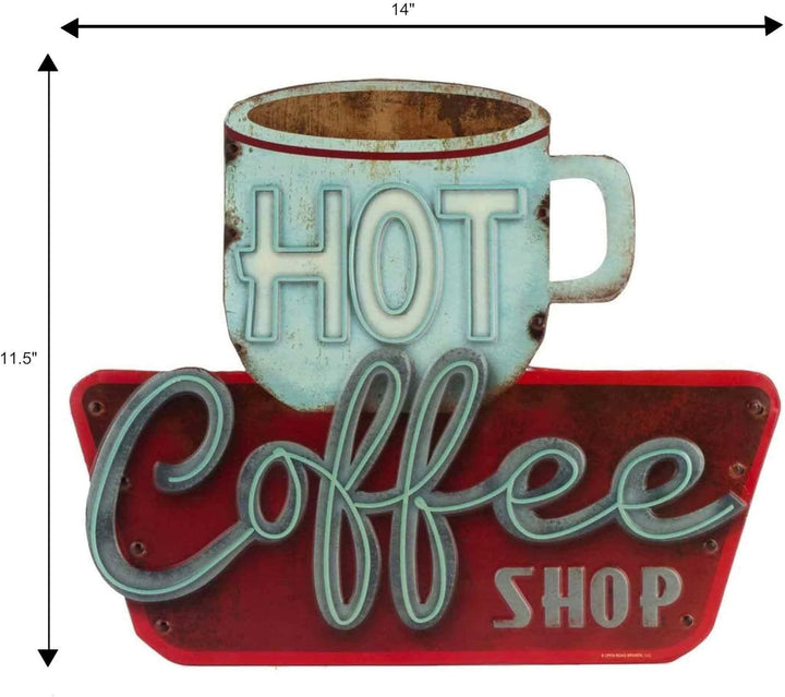 Open Road Brands Rustikales Wandschild aus Metall mit Aufschrift Hot Coffee-Shop Mehrfarbig, Mehrfar