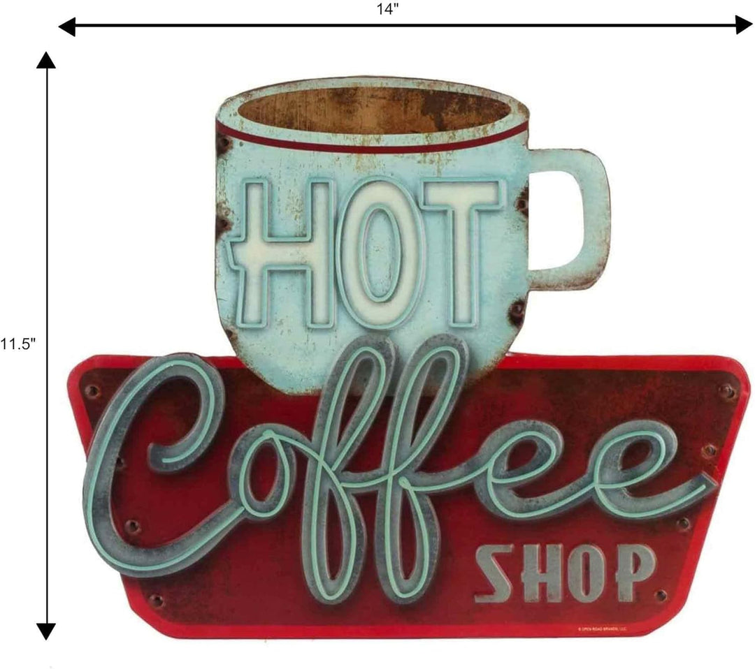 Open Road Brands Rustikales Wandschild aus Metall mit Aufschrift Hot Coffee-Shop Mehrfarbig, Mehrfar