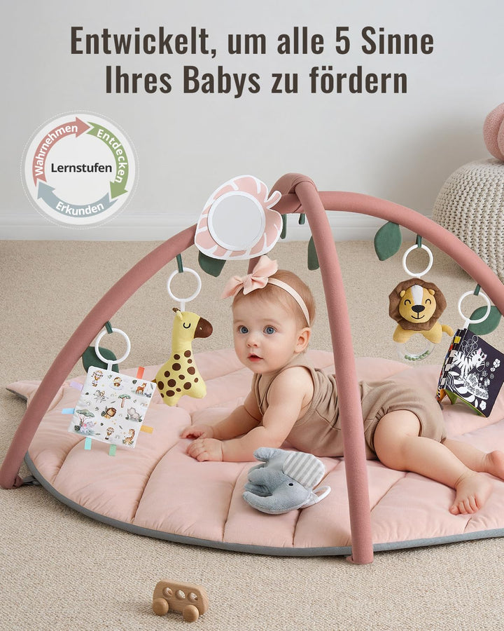 Blissful Diary Spielbogen Baby, Übergrosses Blattförmiges Spieldecke Baby Gym Activity Decke mit 6 A