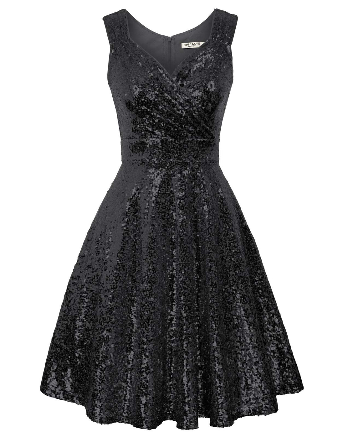 GRACE KARIN Damen Perlen Kleid Knielang Rockabilly Retro Kleider Faltenrock CL061 S Cl1061-3, S Cl10
