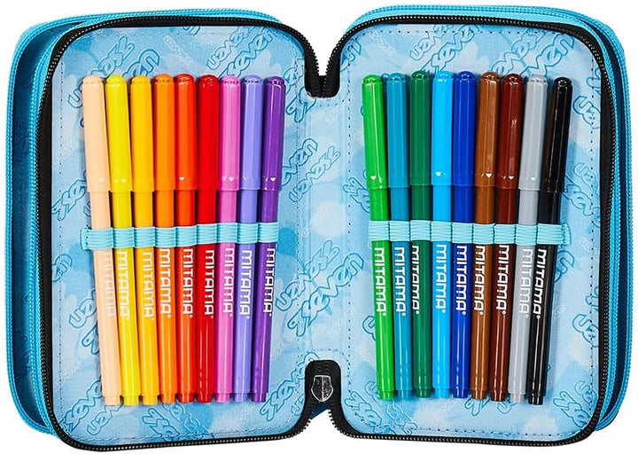 Seven Federmäppchen Kinder, Mäppchen Junge mit Inhalt, Federtasche Schule 3 Fächer,Schüleretui, gros