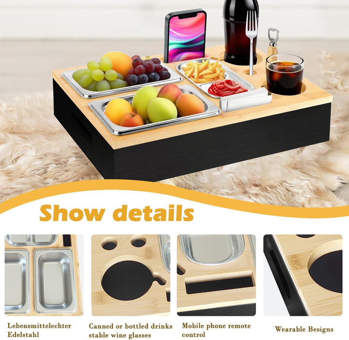 Couchbar Snackbox, Couch Bar mit Geschenkbox, Sofa Tablett, Mit Snackschalen Aus Edelstahl, Getränke