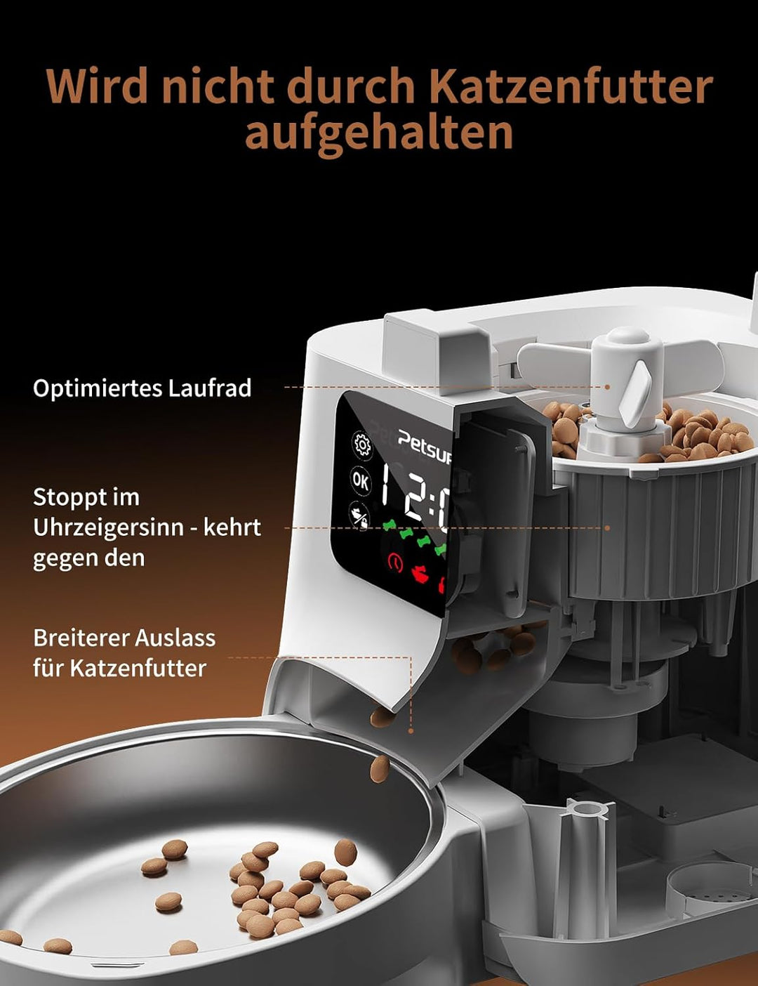 Futterautomat Katze,3L Katzenfutter Automat mit Programmierbarem Timer 1-6 Mahlzeiten pro Tag-Futter