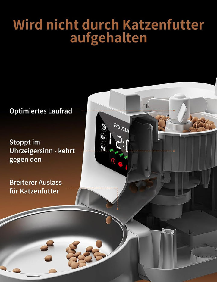 Futterautomat Katze,3L Katzenfutter Automat mit Programmierbarem Timer 1-6 Mahlzeiten pro Tag-Futter