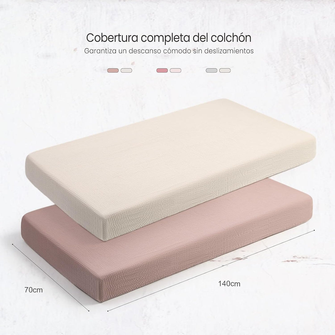 lulumoon 2er Set Kinder Spannbettlaken, Musselin-Baumwolle Spannbetttuch für Babybett und Kinderbett