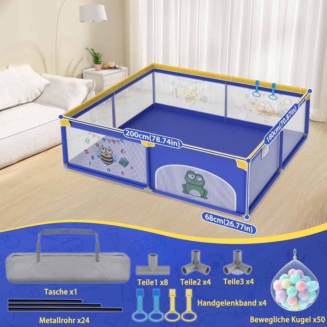 Aufun Laufstall Baby Laufgitter 300D Oxford Gewebe, mit Anti-Kollision Schaum Absperrgitter, Atmungs