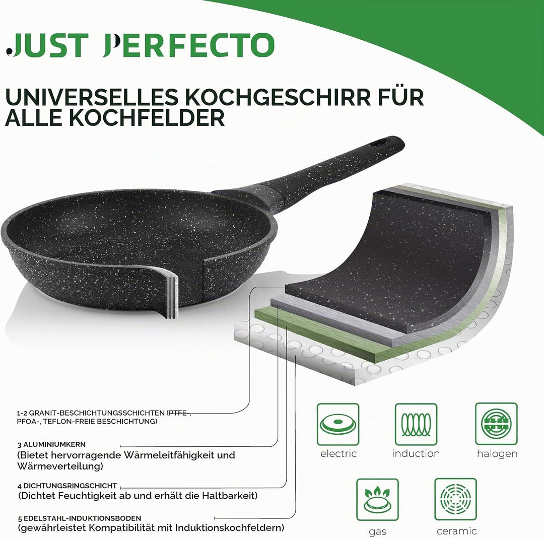 JUST PERFECTO Topf und Pfannenset Induktion - Pfannenset mit deckel - Induktions Töpfe Set - Töpfe u