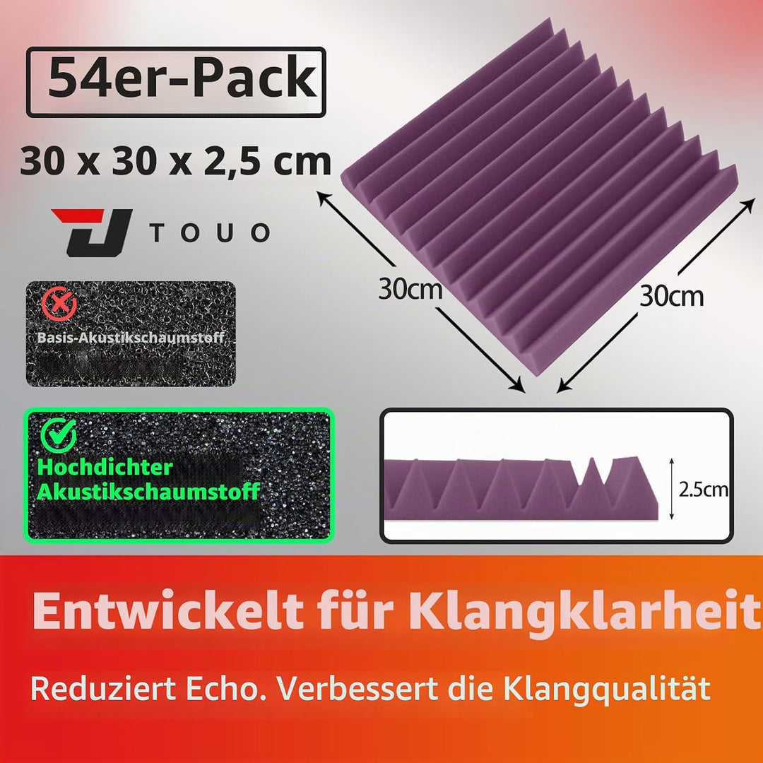 Akustikplatten, schalldichte Schaumstoffplatten für die Wand, 30,5 x 30,5 x 2,5 cm, schwer entflammb