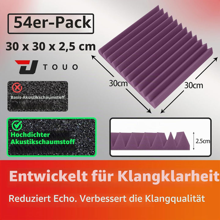 Akustikplatten, schalldichte Schaumstoffplatten für die Wand, 30,5 x 30,5 x 2,5 cm, schwer entflammb