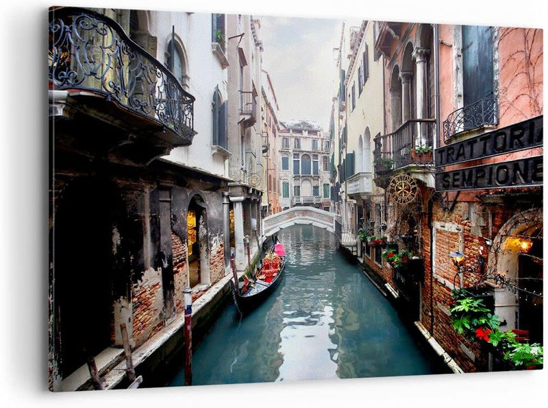 Bilder auf Leinwand 100x70cm Leinwandbild Boot Brücke Tourismus Venedig Gross Wanddeko Bild Schlafzi