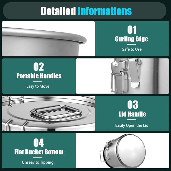 12 L Reisspender Edelstahl 304 Müslispender Eimer mit Deckel Vorratsbehälter Set Küche mit Luftdicht