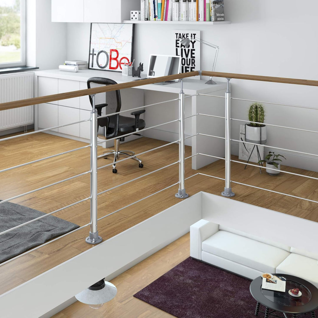 DOLLE Aluminium Geländer-Set Handlauf aus Eiche Füllstäbe aus Edelstahl aufgesetzte Montage 150 cm A